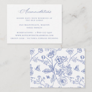 Regency Blue Floral Wedding Accommodations Informatiekaartje