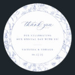 Regency Blue Floral Wedding Bedankt Ronde Sticker<br><div class="desc">Regency Blue  Floral Pattern,  huwelijksgunst bedankt sticker.</div>