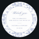 Regency Blue Floral Wedding Bedankt Ronde Sticker<br><div class="desc">Regency Blue  Floral Pattern,  huwelijksgunst bedankt sticker.</div>