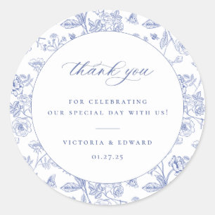 Regency Blue Floral Wedding Bedankt Ronde Sticker