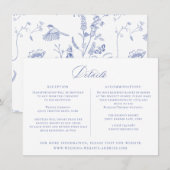 Regency Blue Floral Wedding Details Kaart (Voorkant / Achterkant)