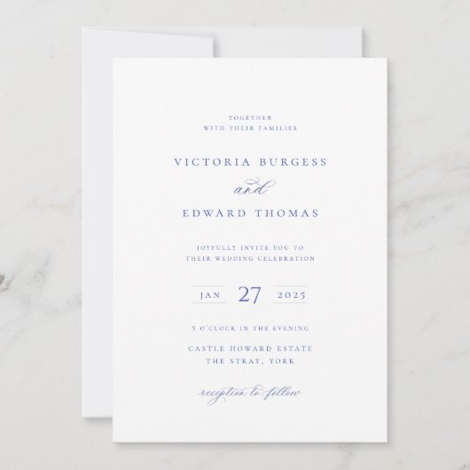 Regency Blue Floral Wedding Invitation Kaart (Voorkant)