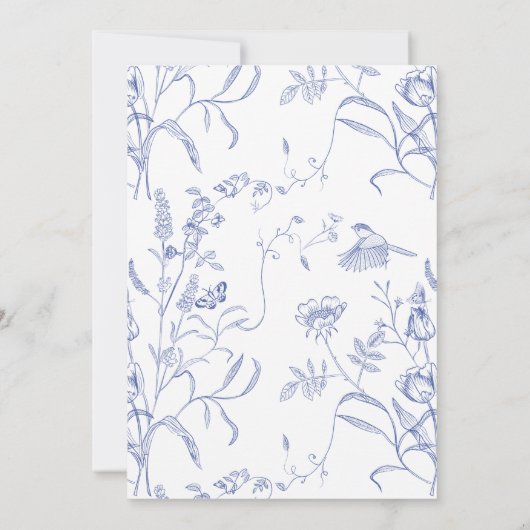 Regency Blue Floral Wedding Invitation Kaart (Achterkant)
