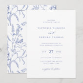 Regency Blue Floral Wedding Invitation Kaart (Voorkant / Achterkant)