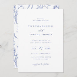 Regency Blue Floral Wedding Invitation Kaart
