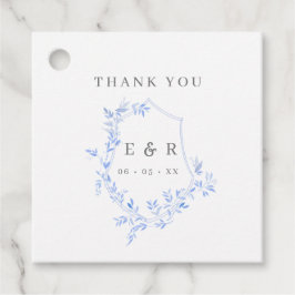 Regency Blue leves Crest Monogram Dank je Bedankjes Labels