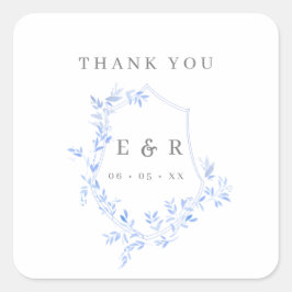 Regency Blue leves Crest Monogram Dank je Vierkante Sticker