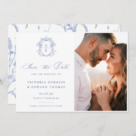 Regency Blue Monogram Crest Wedding Foto Save The Date