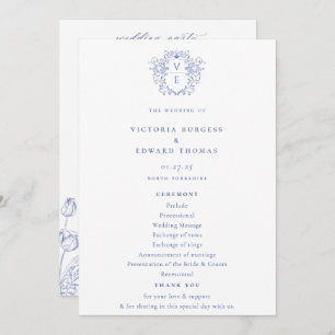 Regency Blue Monogram Crest Wedding Programmakaart