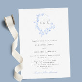 Regency Blue Monogram Leaf Crest Wedding Invitatio Kaart