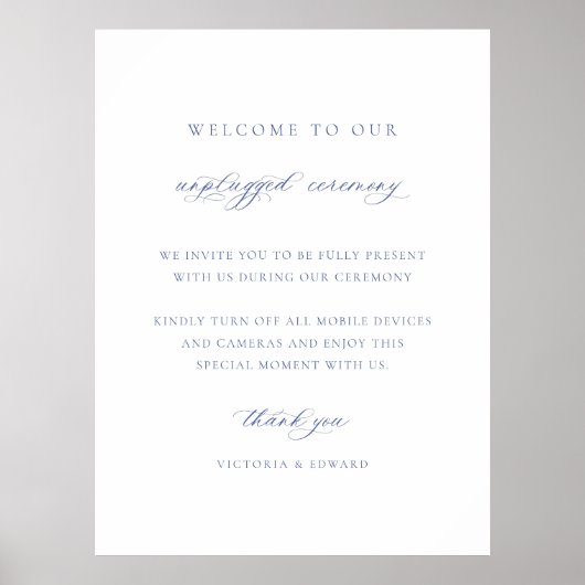 Regency Blue Unplugged Ceremony Wedding Sign Poster (Voorkant)