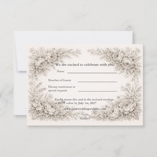 Regency Botanical Engraving Wedding Bedankkaart (Voorkant)