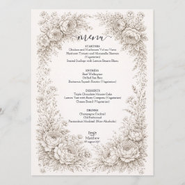 Regency Botanical Engraving Wedding Party Menu Car