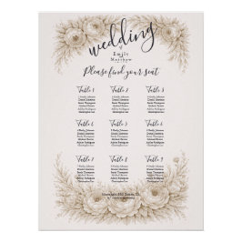 Regency Botanical Engraving Wedding Seating Chart Perfect Poster
