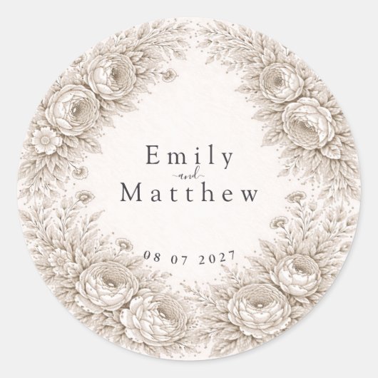 Regency Botanical Engraving Wedding Sticker Set (Voorkant)