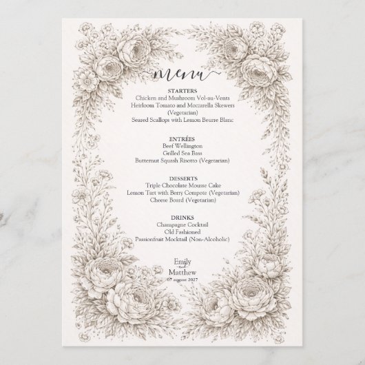 Regency Botanische Graveur Huwelijksfeest Menu Kaa (Voorkant)