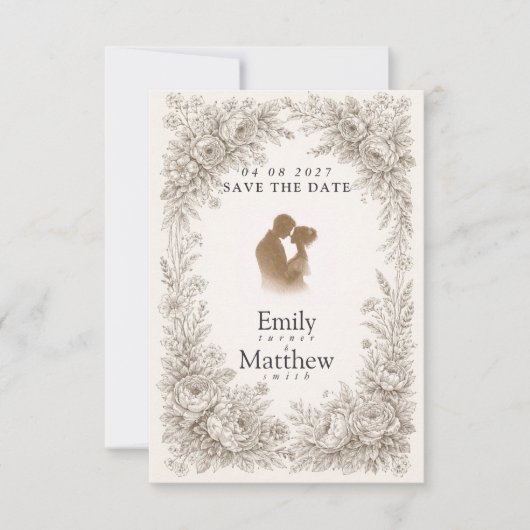 Regency Botanische Gravure Save the Date Kaart (Voorkant)
