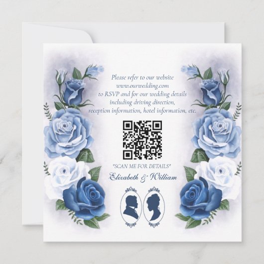 Regency Bridgerton Blue Rozen Cameo Save The Date (Achterkant)