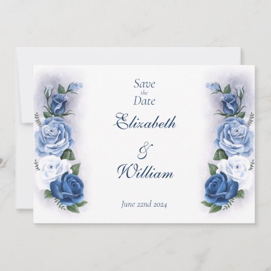 Regency Bridgerton Blue Rozen Cameo Save The Date (Voorkant)