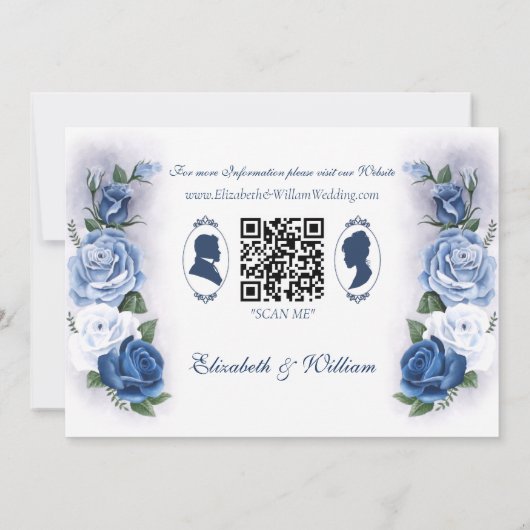 Regency Bridgerton Blue Rozen Cameo Save The Date (Achterkant)