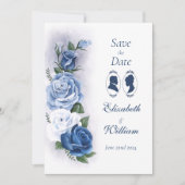 Regency Bridgerton Blue Rozen Cameo Save The Date (Voorkant)