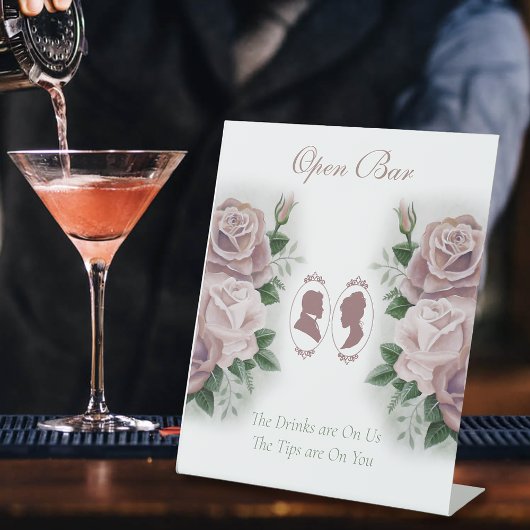 Regency Bridgerton Pink Roses Cameo Open Bar Reclamebord Met Voetstuk