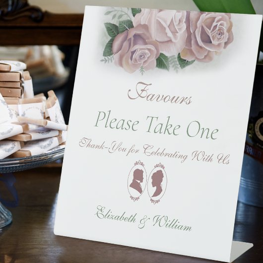 Regency Bridgerton Pink Roses Cameo Reclamebord Met Voetstuk