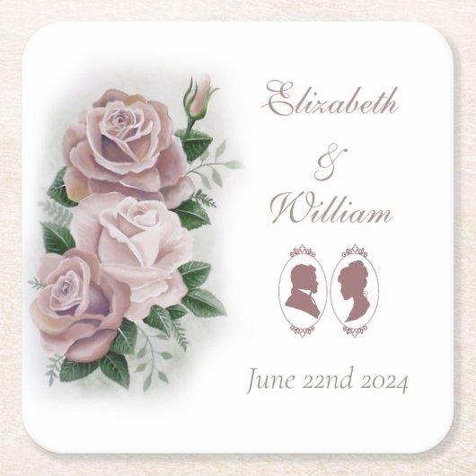 Regency Bridgerton Pink Roses Cameos Kartonnen Onderzetters (Voorkant)