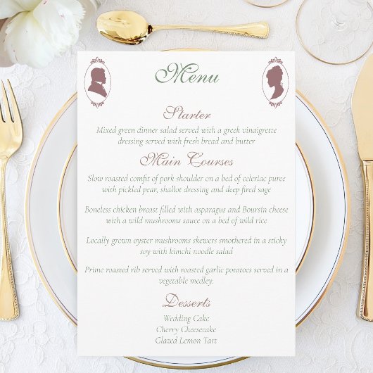 Regency Bridgerton Pink Roses Cameos Menu