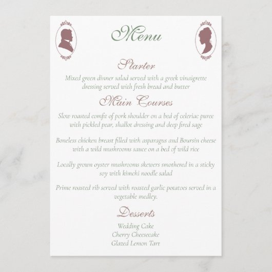 Regency Bridgerton Pink Roses Cameos Menu (Voorkant)