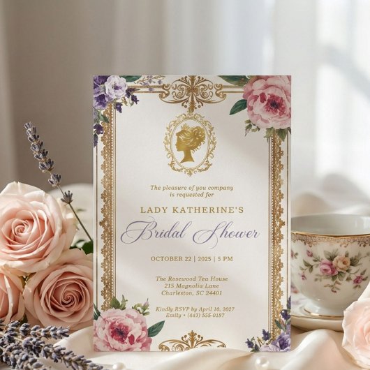 Regency Bruidsuitnodiging met Wisteria Kaart