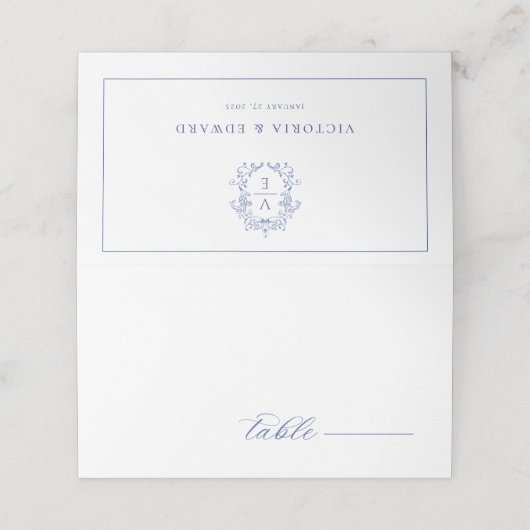Regency Crest Monogram Weddenschapskaart Plaatskaartje (Buitenkant ongevouwen)