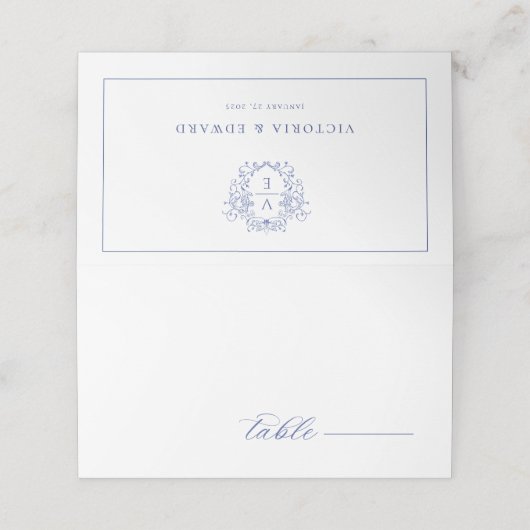 Regency Crest Monogram Wedding Plaatskaartje (Buitenkant ongevouwen)