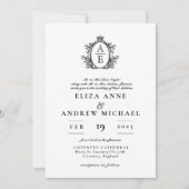 Regency Crest Monogram Zwart-wit bruiloft Kaart (Voorkant)