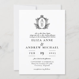 Regency Crest Monogram Zwart-wit bruiloft Kaart