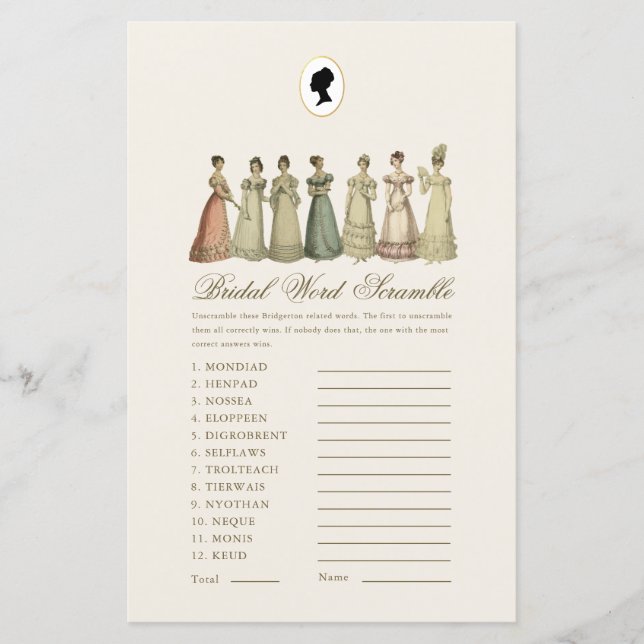 Regency Dames Woord Puzzel Bruidsbad Feestspel (Voorkant)