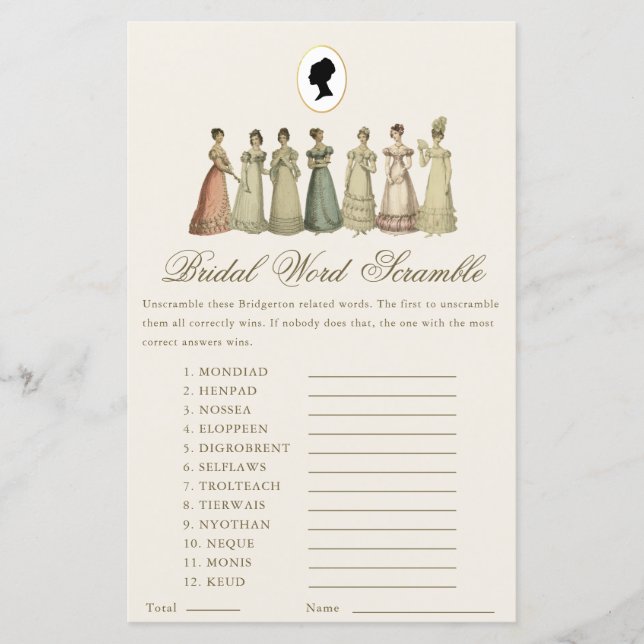 Regency Dames Woord Puzzel Bruidsbad Feestspel (Voorkant)