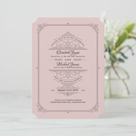  Regency Dusty Roos Wedding Invitations Kaart (Staand voorkant)