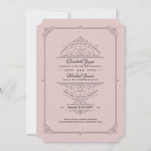  Regency Dusty Roos Wedding Invitations Kaart (Voorkant)