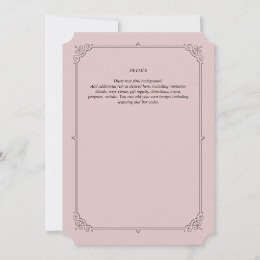 Regency Dusty Roos Wedding Invitations Kaart (Achterkant)