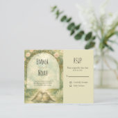Regency Engelse Tuin Roze Rozen Bruiloft RSVP Kaartje (Staand voorkant)