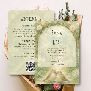 Regency Engelse Tuin Roze Rozen Huwelijks QR Code Kaart