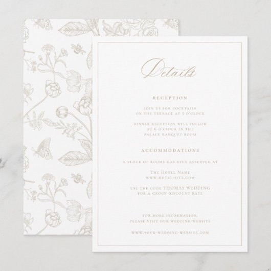 Regency Era Beige Wedding Details Informatiekaartje (Voorkant / Achterkant)