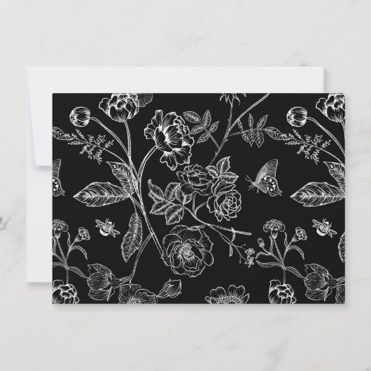 Regency Era Black Floral Wedding Details Kaart (Achterkant)