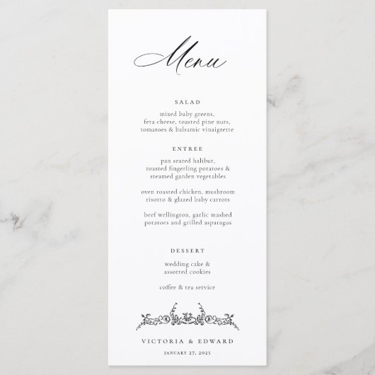 Regency Era Black  Floral Wedding Menu (Voorkant)