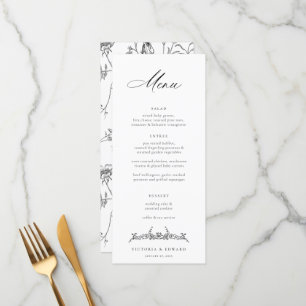 Regency Era Black  Floral Wedding Menu