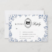 Regency Era Blauwe Bloemige Bruiloft RSVP Kaartje (Voorkant)