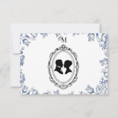 Regency Era Blauwe Bloemige Bruiloft RSVP Kaartje (Achterkant)