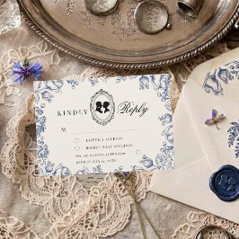 Regency Era Blauwe Bloemige Bruiloft RSVP Kaartje