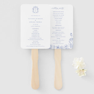 Regency Era Blue Crest Monogram Trouwprogramma Handwaaier
